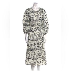 THE GREAT. Black and Cream Scenic Print Dress